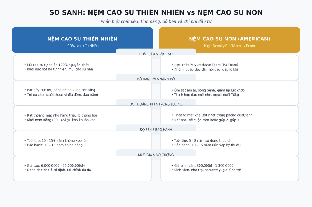So Sánh Nệm Cao Su Non American Và Nệm Cao Su Thiên Nhiên